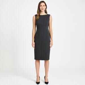 Ann Taylor Tweed Boat Neck Sleeveless Back Zipper Midi Sheath Dress Size 14P